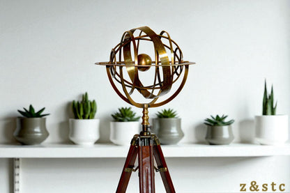 Antique Style Armillary on Wooden Tripod – Nautical & Astronomical Decor