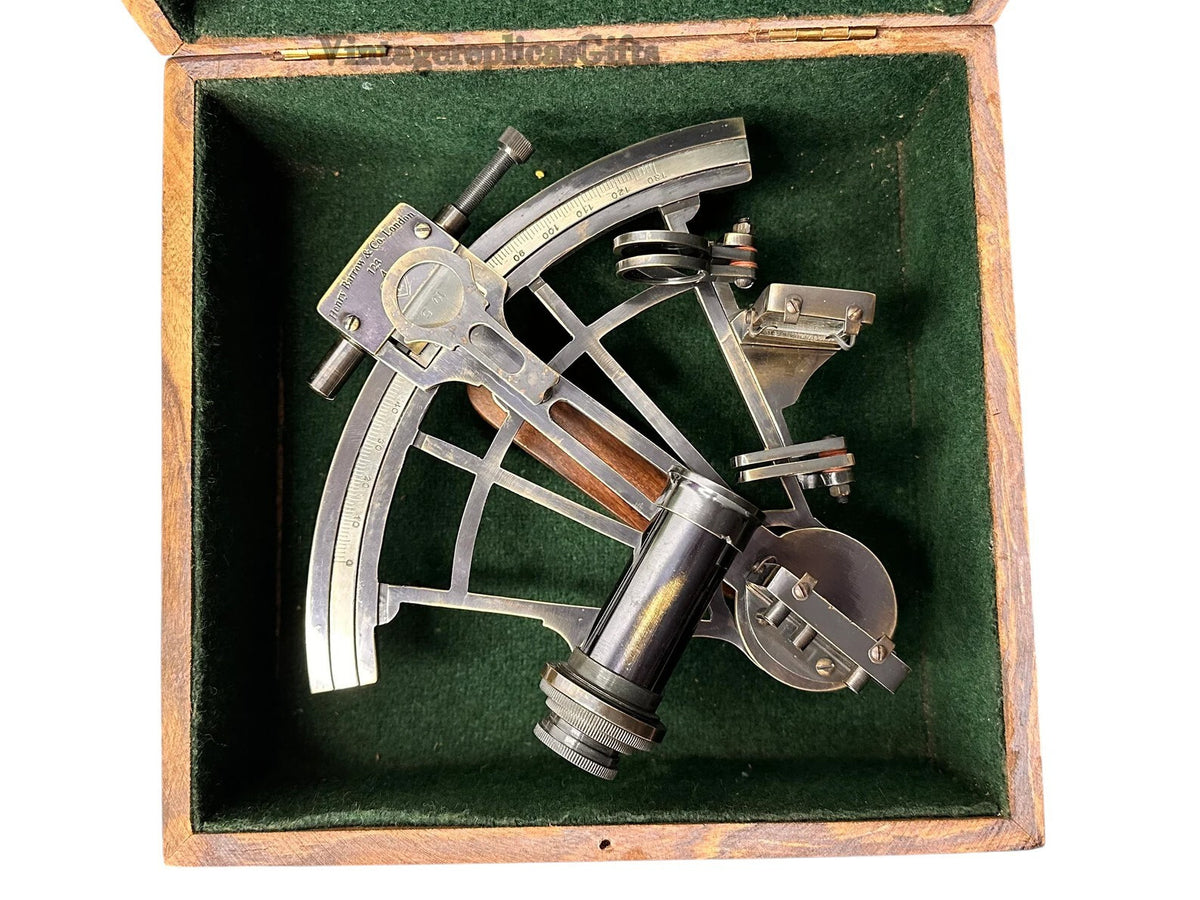 Vintage Brass Nautical Sextant 8" - German Marine Collectible with Wooden Box