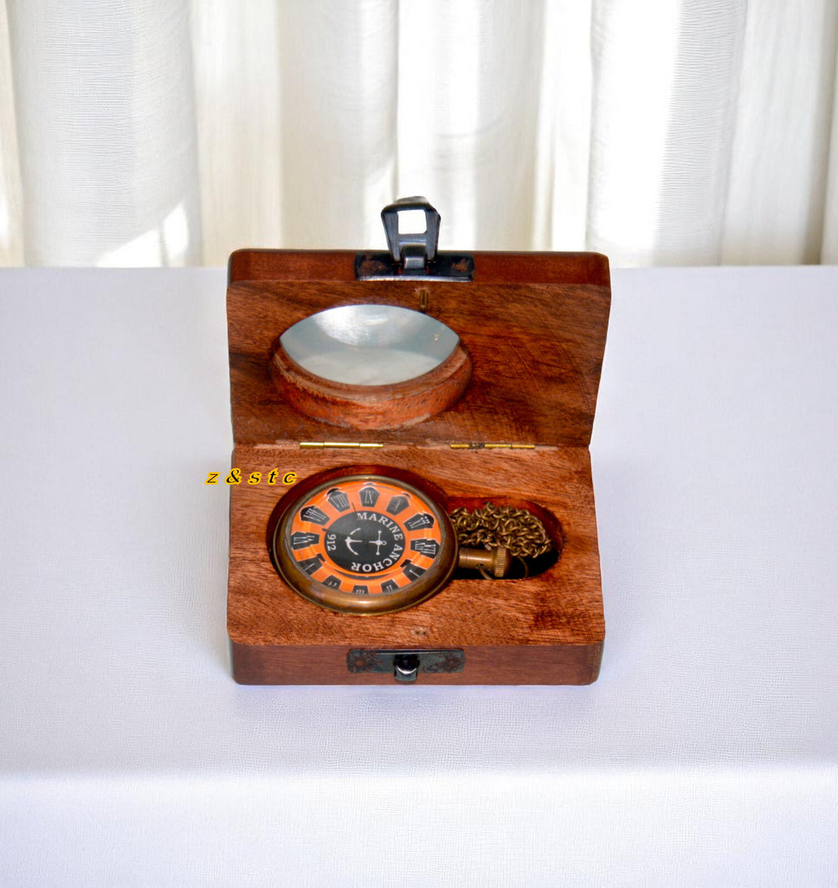 Antique style marine pocket watch – 1912 brass anchor design with box