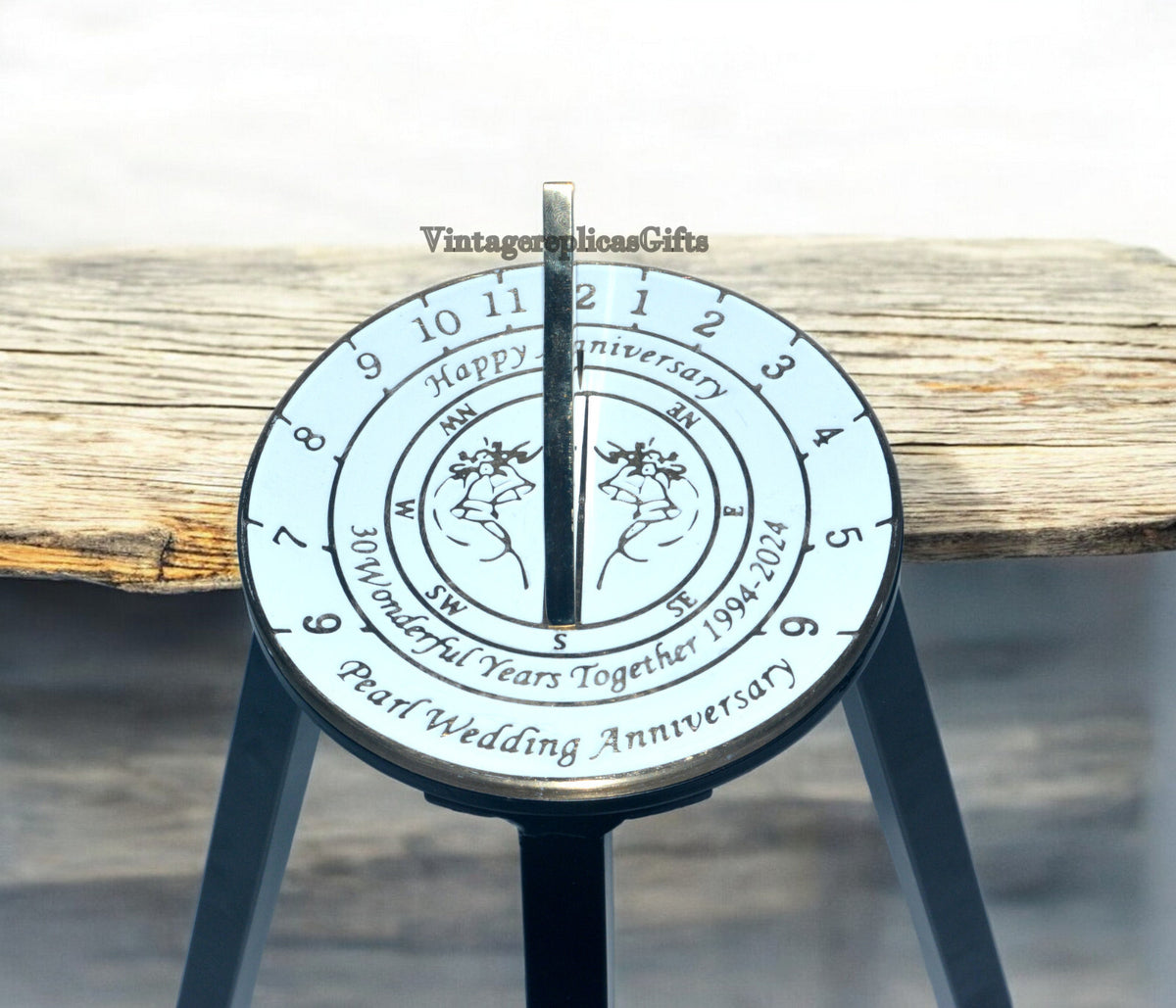 Personalized 30th Pearl Wedding Anniversary 6” Sundial with Stand – Custom Gift