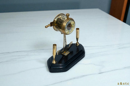 Brass Telegraph Figurine Pen Stand Vintage Watch Design Handmade Desk Organizer