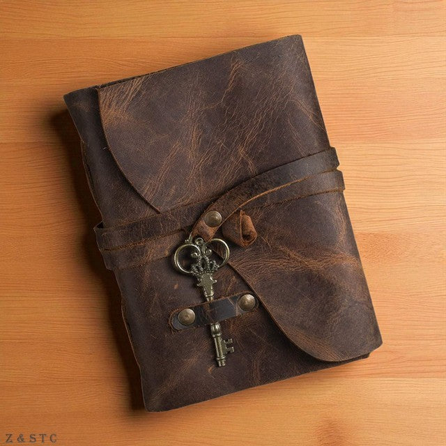 Handcrafted Vintage Leather Writing Notebook 6 Embossed Cover & Deckle Edge Page