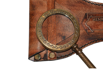 Henry Hughes & Son Ltd London Brass Magnifying Glass Handheld with Leather Cover
