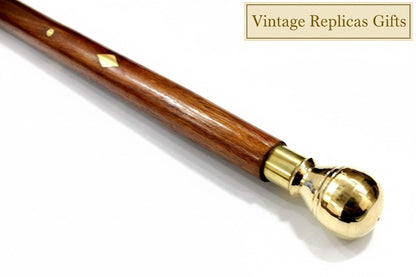 Handcrafted Rosewood Swagger Walking Stick with Brass Inlay Steampunk Gear Desig