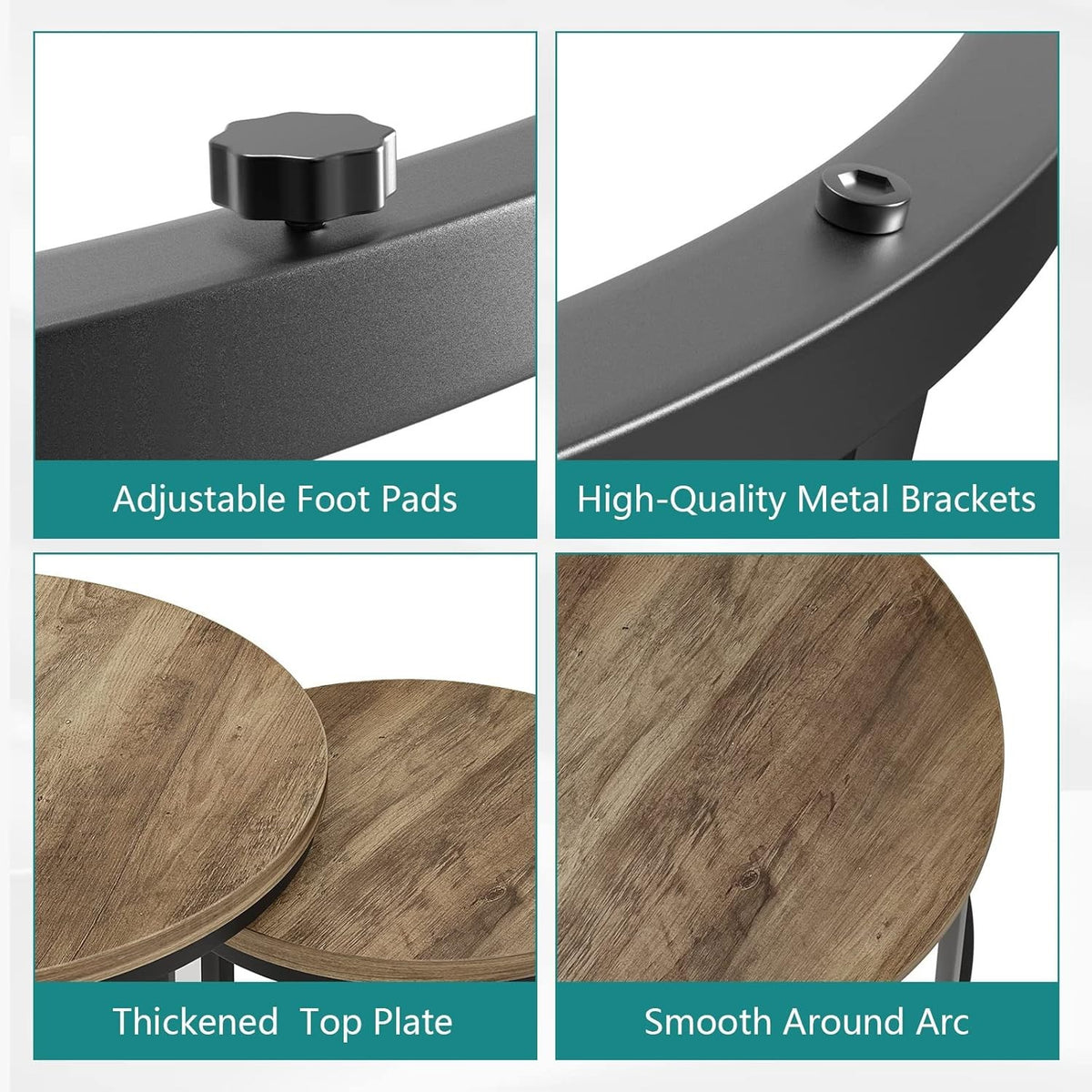 Space-Saving Round Nesting Coffee Table Set – 2 Wooden Industrial End Tables.