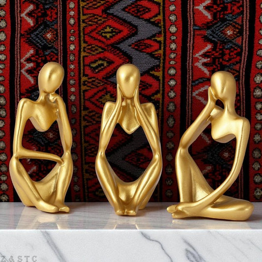 Set of 3 Thinker Men Statues – Gold Resin Home Decor