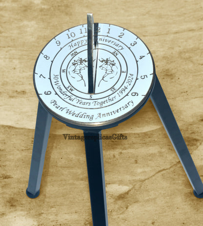 Personalized 30th Pearl Wedding Anniversary 6” Sundial with Stand – Custom Gift