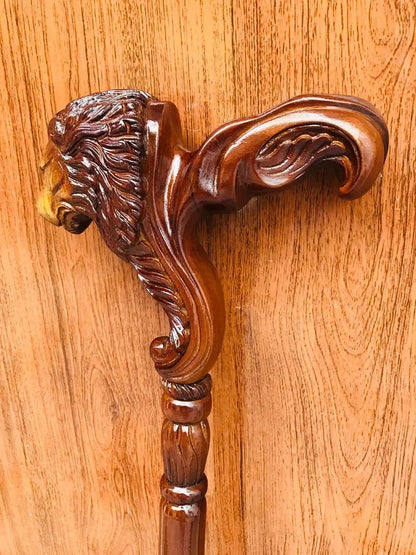 Lion Head Wooden Walking Cane | Handmade Vintage Gentleman’s Walking Stick