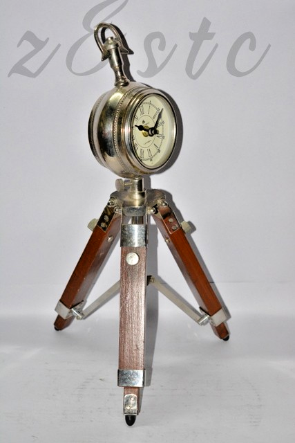 Decorative Brass & Wood Tripod Clock – Antique Nickel Finish Collectible Gift It