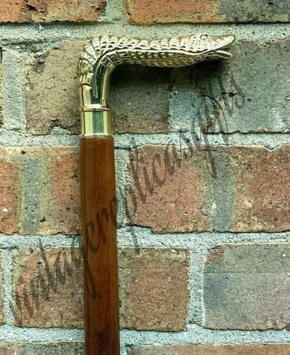 Snake Head Brass Handle Cane 3 Ft Wooden Walking Stick Vintage Nautical Gift