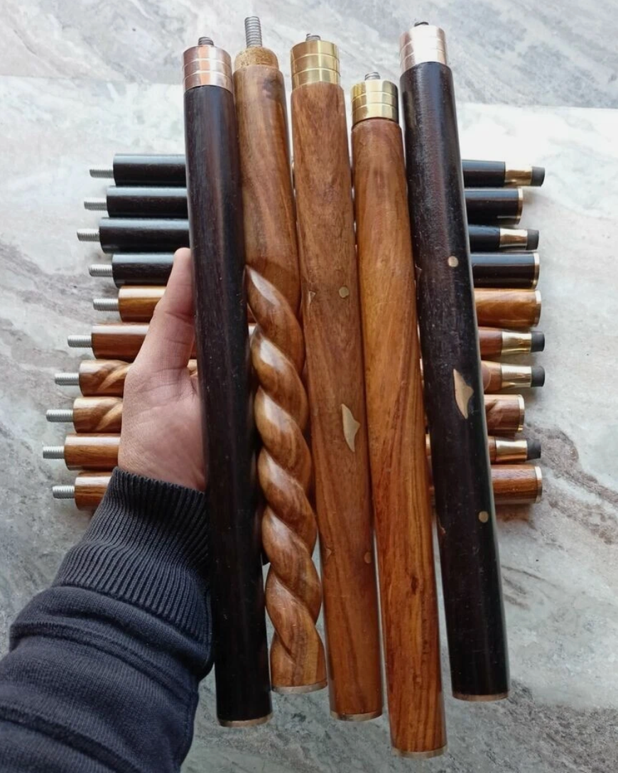 Set of 5 Wooden Walking Stick Shafts | 3-Fold Cane Replacement Poles
