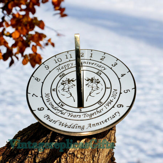 Custom 30th Pearl Wedding Anniversary 6” Brass Sundial – Personalized Gift