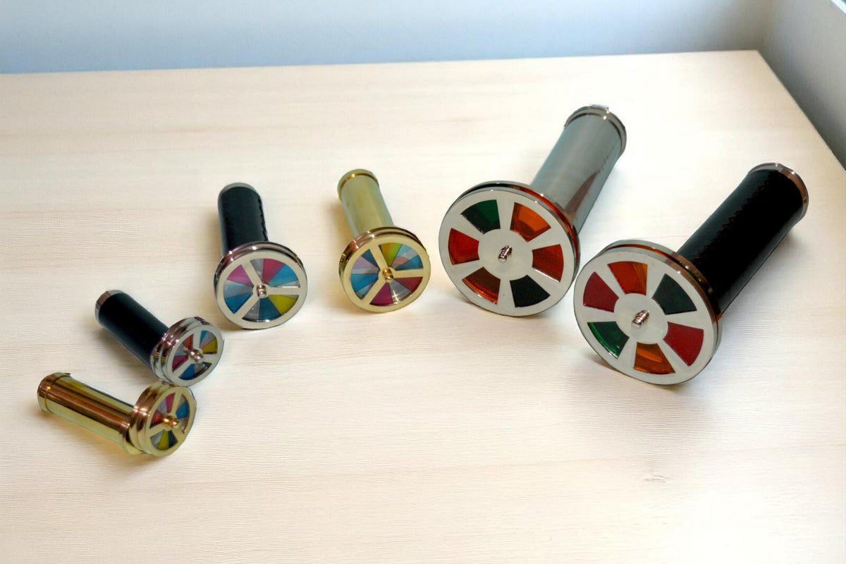 SET OF 6 HANDCRAFTED BRASS KALEIDOSCOPES VINTAGE STYLE COLLECTIBLE GIFTS