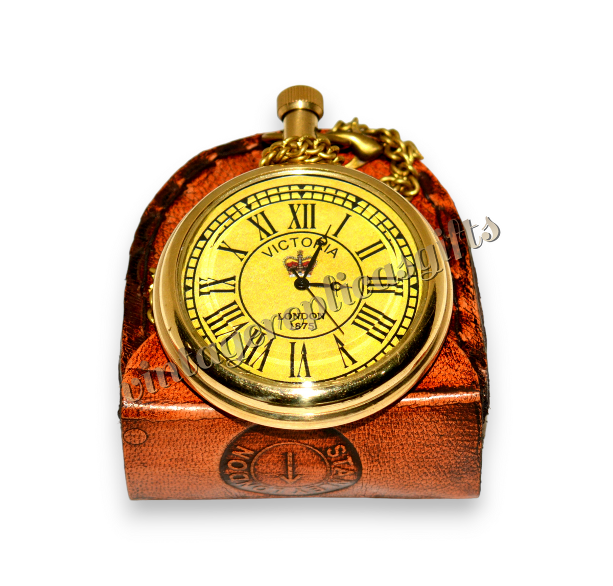 Vintage Brass Pocket Watch with Chain & case Classic Timepiece, Fully Functional