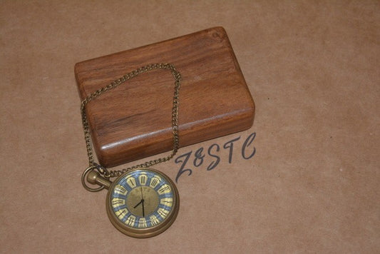 Golden Era Charm – Handcrafted Brass POCKET Watch With Wooden Box Gift