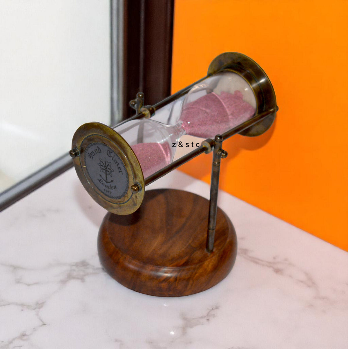 Antique Style Brass Sand Timer – 5 Min Hourglass Desk Decor