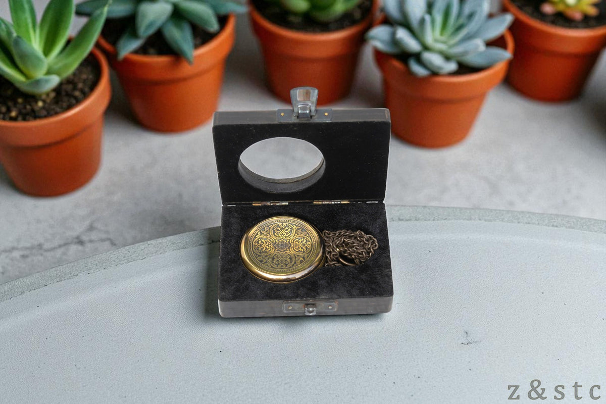 Classic Brass Pocket Watch with Black Wood Box – Retro Gifting Idea