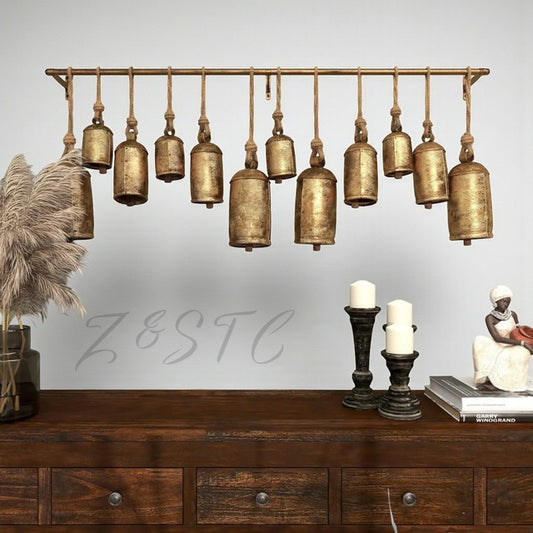 Handcrafted Boho-Style Bronze Cow Bells with Jute Rope – Vintage Home Accent