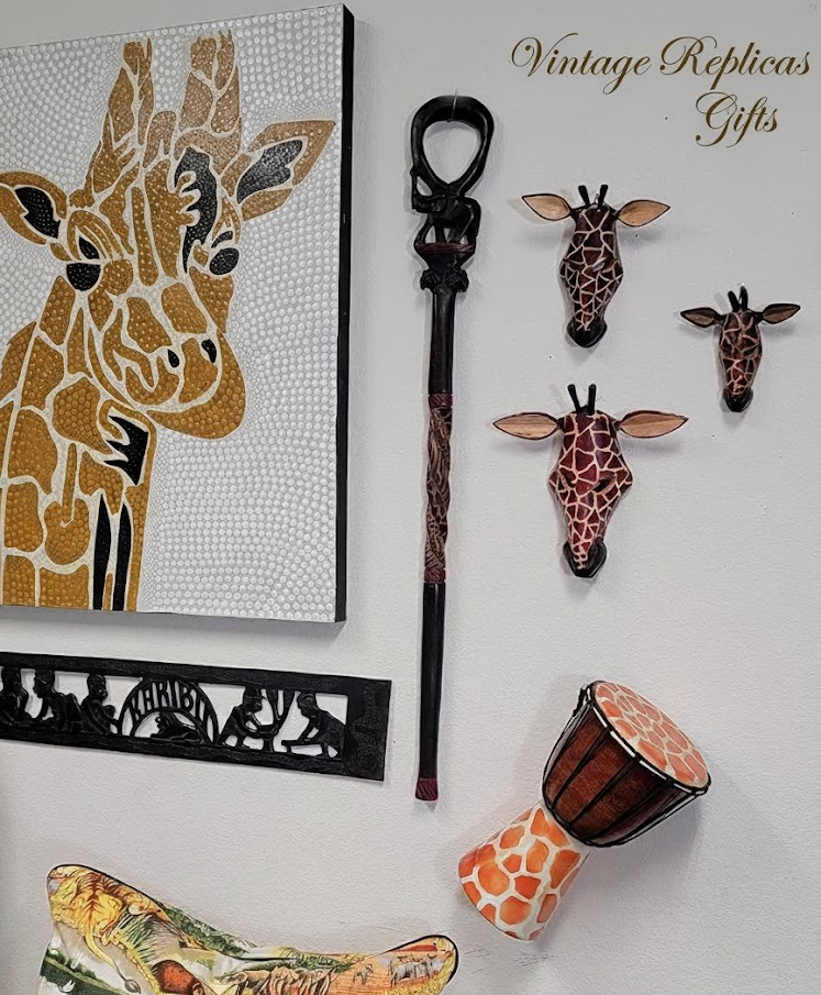 Handmade African Wooden Walking Stick Cane Kenya Tribal Elephant Lion Carved
