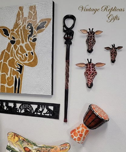 Handmade African Wooden Walking Stick Cane Kenya Tribal Elephant Lion Carved