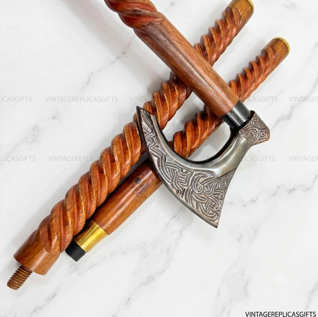 Antique Style Brass Handle Walking Stick Handmade Wooden Cane 37" Vintage