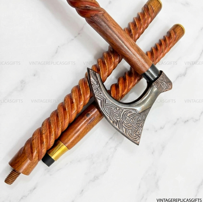 Antique Style Brass Handle Walking Stick Handmade Wooden Cane 37" Vintage