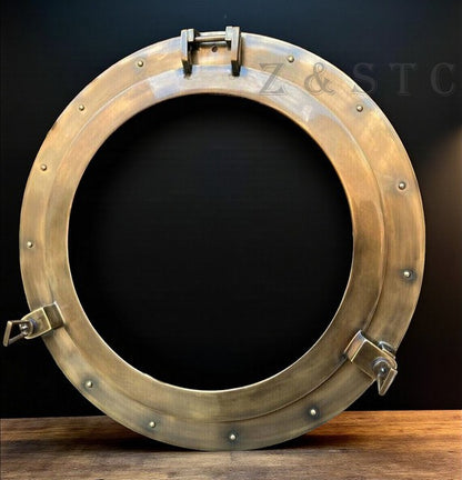 Vintage Style Brass Porthole 17" – Nautical Boat Window Wall Hanging Glass Accen