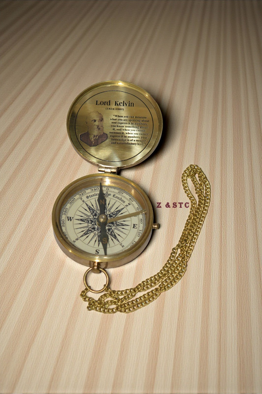 Vintage-Style Brass Compass – STV Lord Kelvin 1824–1907 Engraved Collectible