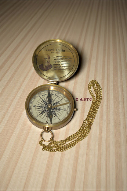 Vintage-Style Brass Compass – STV Lord Kelvin 1824–1907 Engraved Collectible