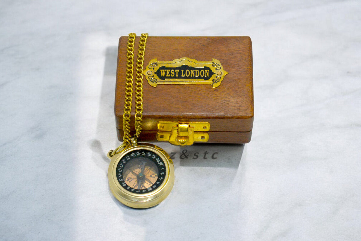 Nautical Brass Compass with Wooden box – Maritime Navigation Decor
