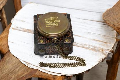 Brass Pocket Compass with Handmade with leather case – Perfect Gift for Him
