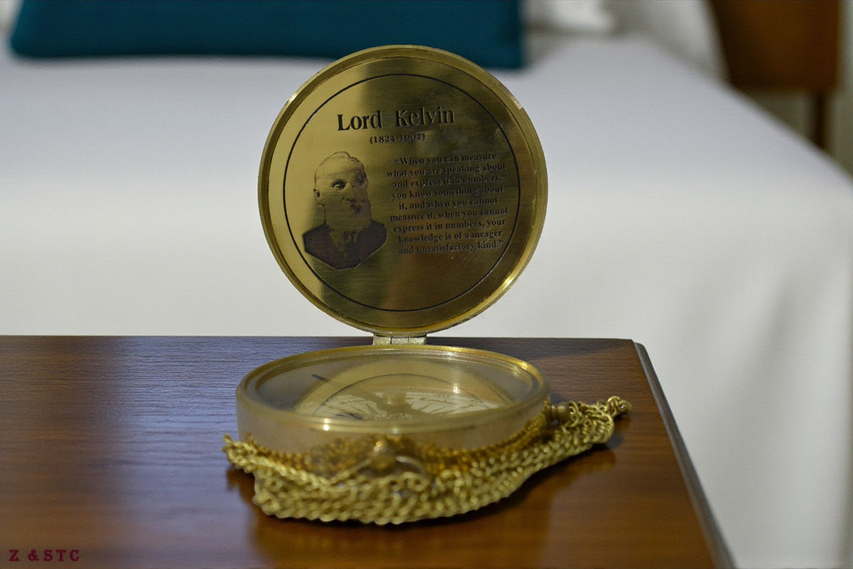 Vintage-Style Brass Compass – STV Lord Kelvin 1824–1907 Engraved Collectible