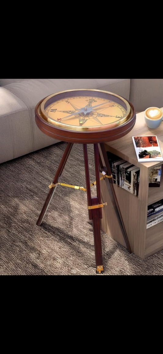 Brass & Wooden Sundial Compass with Wooden Tripod Stand  Antique Nautical Gift