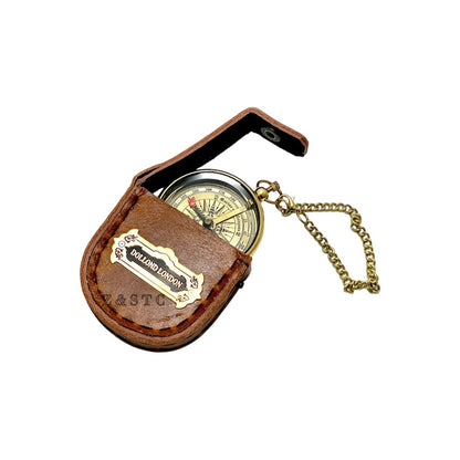 Vintage Brass Round Locket compass 2" with Leather Cover directional gift