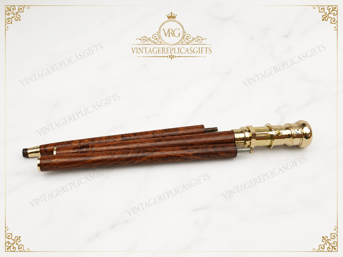 Victorian Brass Spy Telescope Walking Stick Wooden Cane 36" Antique Style
