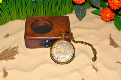 Antique style marine pocket watch – 1912 brass anchor design with box