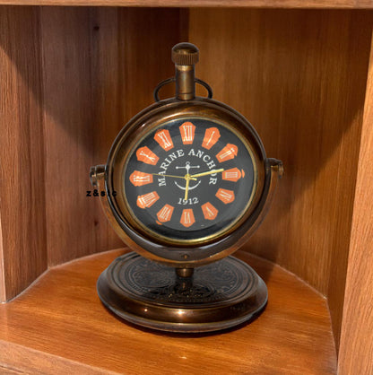 Antique Look Desktop Clock Solid Brass Table Clock for Office or Shelf Decor