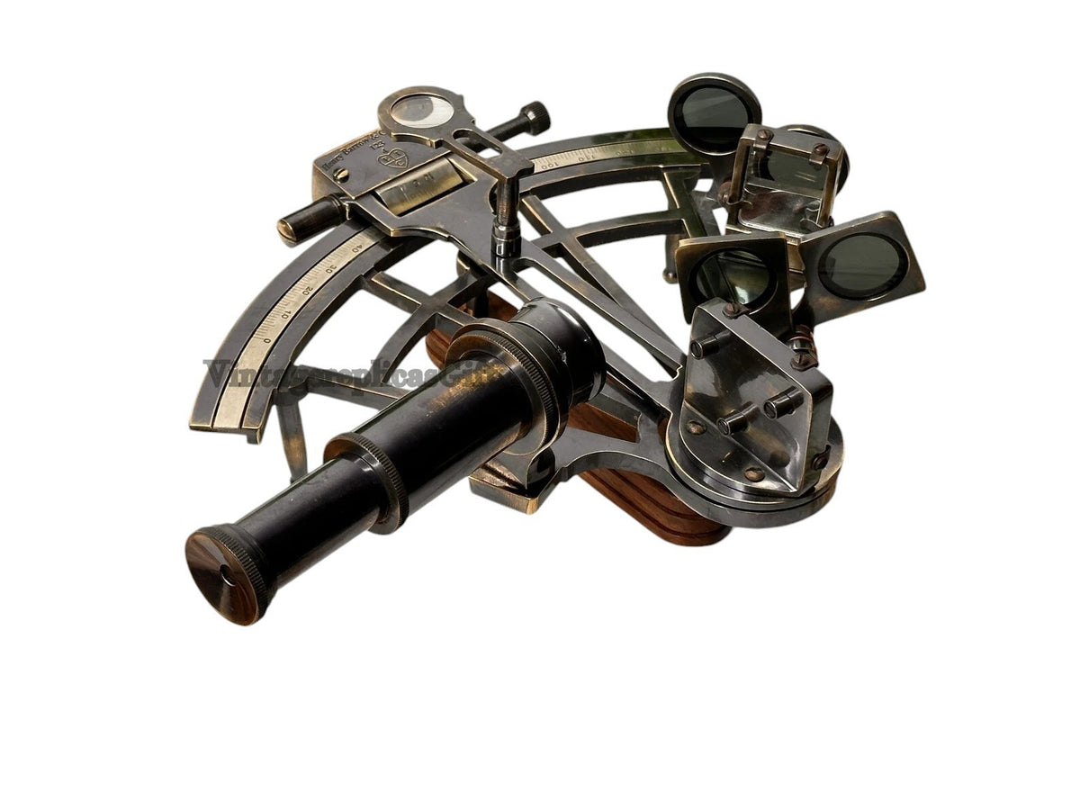 Vintage Brass Nautical Sextant 8" - German Marine Collectible with Wooden Box