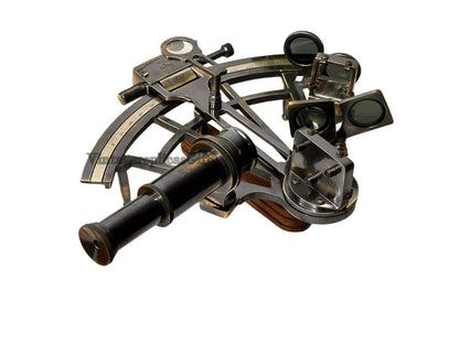 Vintage Brass Nautical Sextant 8" - German Marine Collectible with Wooden Box