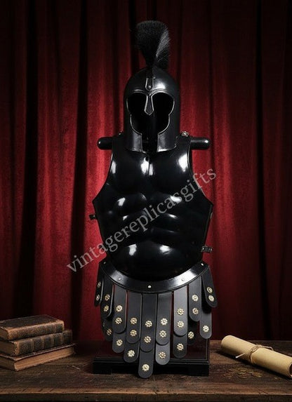 VintageReplicasGifts Collector's Black Spartan Muscle Armor Cuirass Helmet