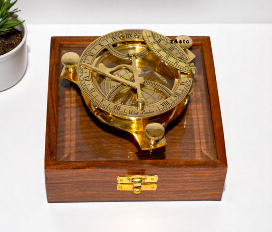 Marine Brass Compass with Wooden Display Case | Antique Nautical Gift Idea