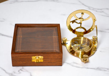 Marine Brass Compass with Wooden Display Case | Antique Nautical Gift Idea