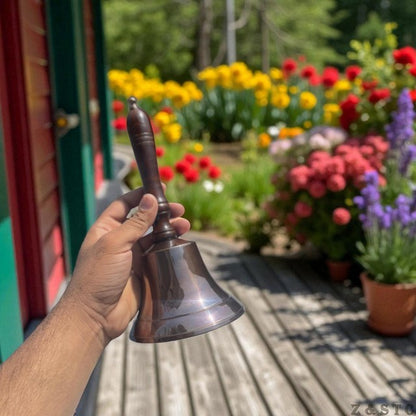 Vintage Nautical Brass Bell 2 Handheld School or Dinner Bell with Wooden handle