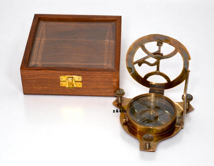 Decorative Brass Compass with Transparent Wooden Case – Explorer’s Gift
