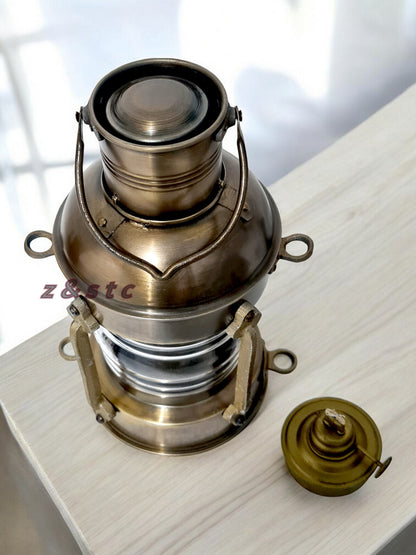 Handmade 13-Inch Nautical Lantern – Antique Brass Ship Anchor Oil Lamp