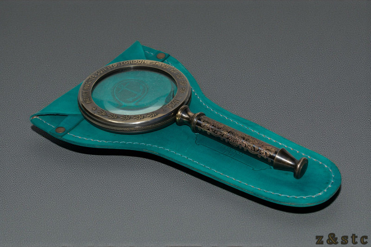 Henry Hughes Brass Handheld Magnifying Glass with Leather Cover – Vintage Replic