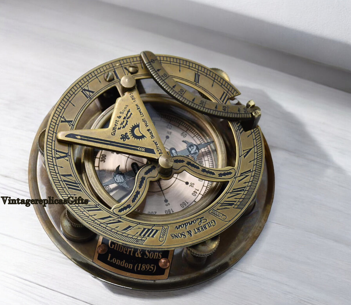 Nautical Sundial Compass with Wooden Box Vintage Collectible Gift