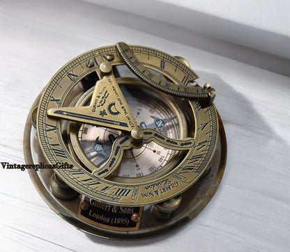 Nautical Sundial Compass with Wooden Box Vintage Collectible Gift