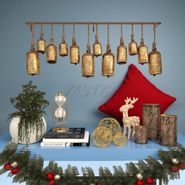 Handcrafted Boho-Style Bronze Cow Bells with Jute Rope – Vintage Home Accent