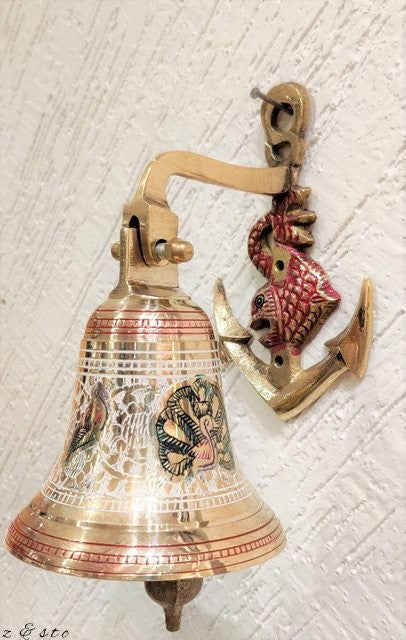 Vintage Brass Gate Entrance Bell Wall Mounted Anchor Design for Home' Temple etc
